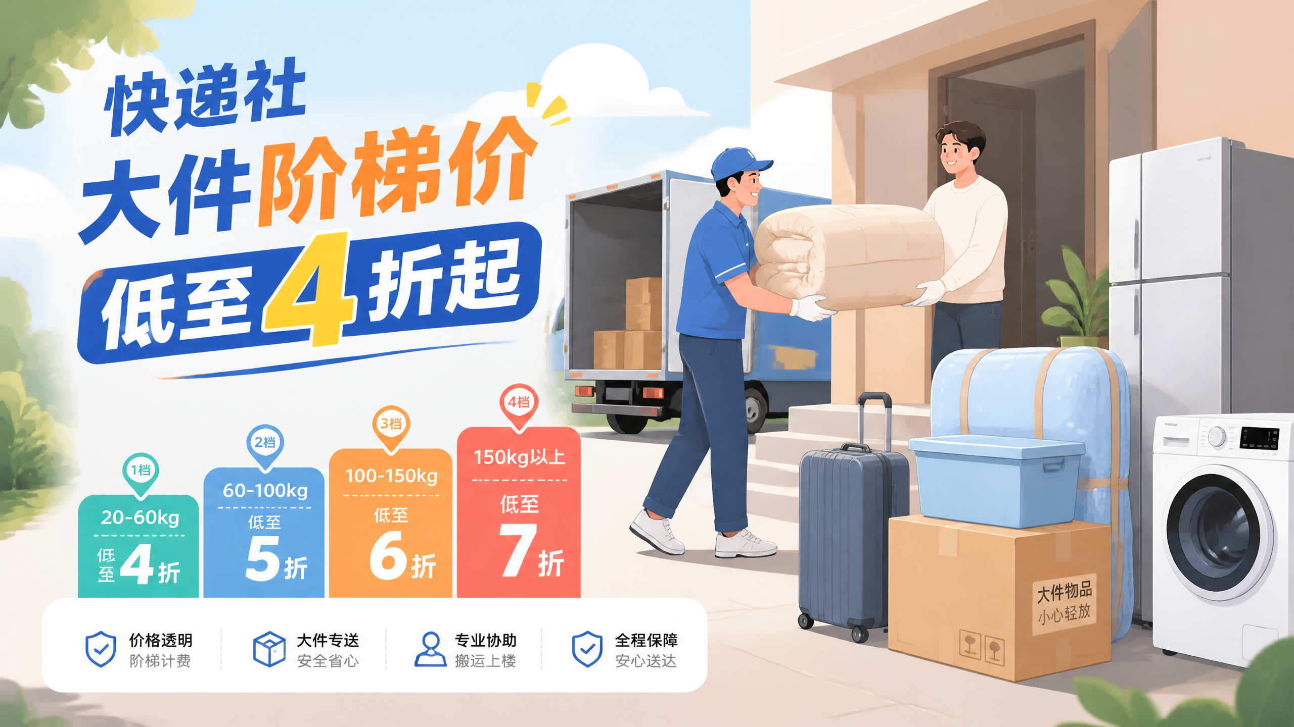 怎么寄大件快递最便宜？快递社大件阶梯价低至4折起省六成